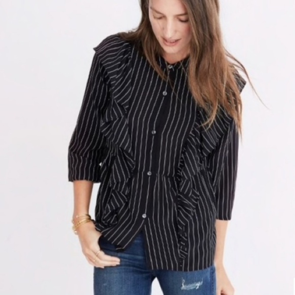 Madewell Silk Ruffled Striped Blouse